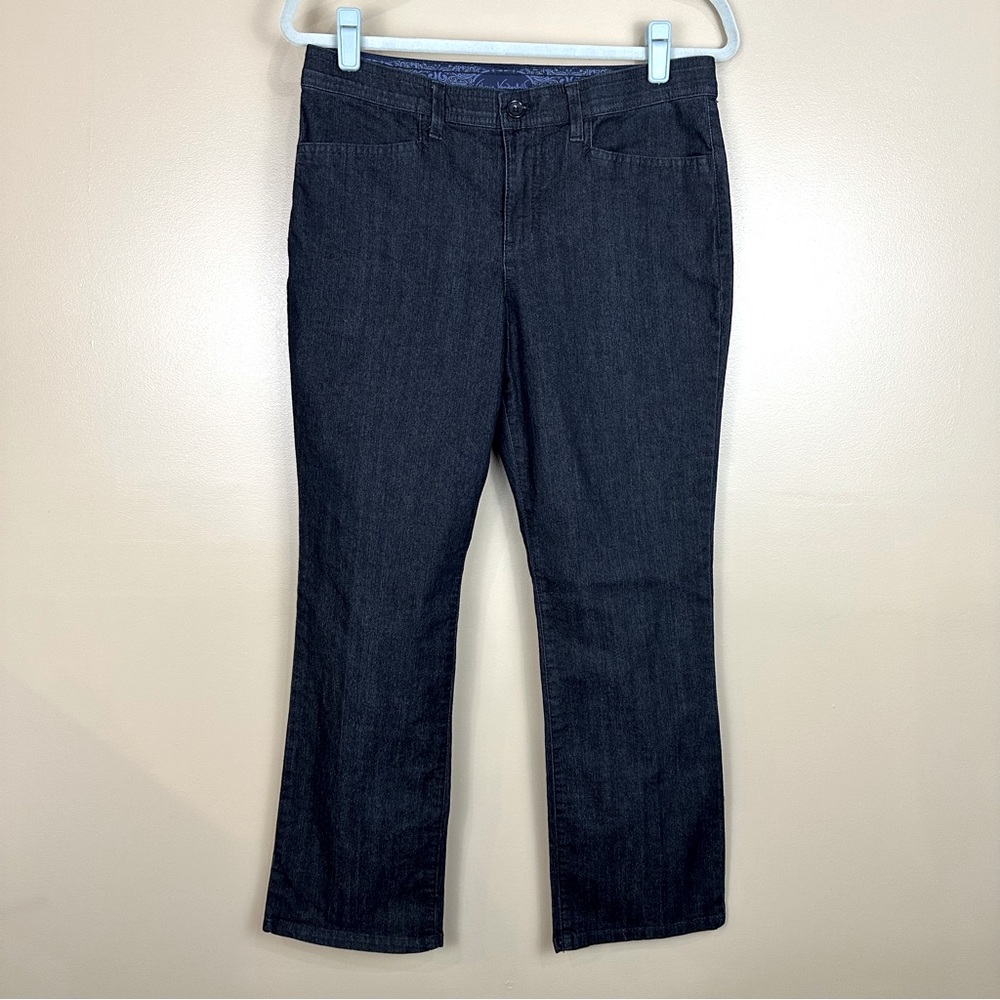 GLORIA VANDERBILT Mona Black Denim Look Trouser Pants 6 Short Casual Office